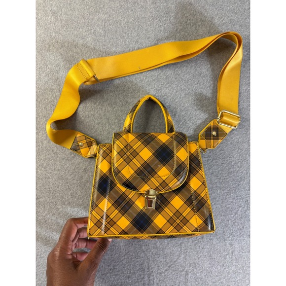 Handbags - Yellow Plaid Crossbody Satchel Bag Gold Hardware Adjustable Strap Top Handle